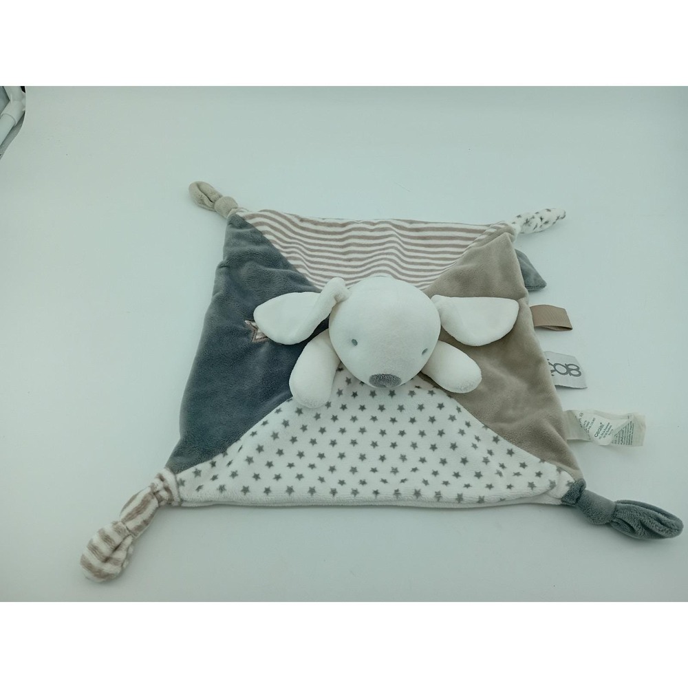 Obaibi Okaidi Puppie Lovey Security Blanket White Brown Plush‎ Baby Comfort Toy